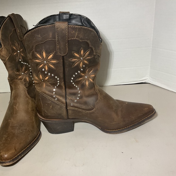 Santa Fe Boot Co Brown Leather Floral Jeweled Cowboy Western Boots Size 8.5 - Picture 8 of 12
